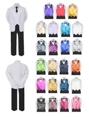 7pc Teen Kid Boy Formal Necktie Black Pants White Suit Satin Bow Tie Vest 4T-20