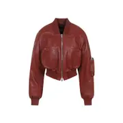 [Phoebe Philo] Phoebe Philo-Red Pocket Lamb Leather Bomber Jacket-Donna 38 FR