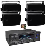 Pyle Home Audio Bluetooth Amplifier, 4x 3.5" 200W Wall Mount Black Audio Speaker