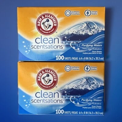 Arm And Hammer Dryer Sheets Scented Purifying Waters 1 Lot 2 Boxes is 200 Count