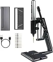 Mini Drill Press, 5-Speed Mini Electric Drill Pen with Benchtop Drill Press, 10 Small Drill Bits with Aluminium Box, Height Adjustable Workbench Repair Tool, DIY Wood Drilling Machine