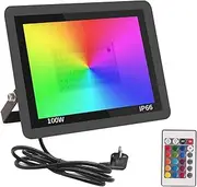 Fosingut RGB LED Spot Outdoor 100W,Smart LED Floodlight Color Change with Remote Control,4 Modes IP66 Waterproof Dimmable Outdoor Spotlight Atmosphere Lights for Garden,Landscape,DJ,Party,Phase