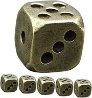HONMEET 6pcs Retro Brass Dice Vintage Game Playing Props Home Pub Entertainment Accessories Present for Luck for Parties Gatherings