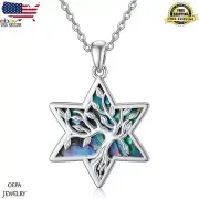 Star of David Necklace 925 Sterling Silver Abalone Shell Tree of Life Necklace