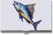 [VFMKT] Slim Metal Business Card Holder Portable Business Card Case Pocket Name Card Holder Fish Art Wallet for Men Women Office Travel, style, One Size