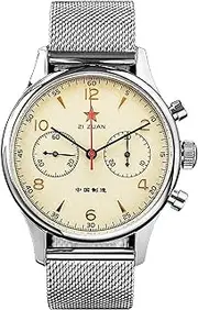 [Sugess] Gold Swan Neck Seagull 1963 40MM Upgrade Milan w/Green Nylon 2 Band Sapphire Crystal ST1901 Movement Men's Chronograph Wrist Pliot Watch SU1963M40X, Silver, 40mm, bracelet