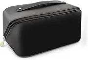 Cosmetic Bag, Large Capacity Travel Makeup Bag, PU Waterproof Storage Cosmetic Bag, Women Portable Travel Makeup Bag with Handle and Divider Flat Lay Makeup Organizer Bag (Black)
