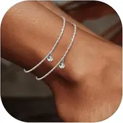 [YAILIA] Sterling Silver Anklet Bracelets for Women Set Dainty Sparkly Circle Coin Charms Pearl Cubic Zirconia Paperclip Foot Chain Adjustable Waterproof Layered Anklets Thin Stackable Jewelry Gifts