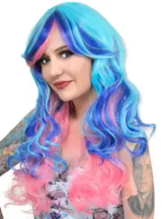 Skye Pink and Blue Long Curly Womens Costume Wig