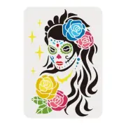 Women Sugar Skull Day of The Dead Stencil 11.7x8.3 inch A4 Large Size Lady wi...