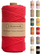 4mm Single Strand Macrame Cord 80m Colored Macrame Rope, Cotton 1 Skein Red