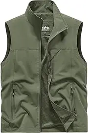 [OlyljpinZ] Men's Outdoor Fishing Vest Lightweight Breathable Multifunctional Vest Leisure Hunting Trekking Photography Sports Vest Camping Hiking Safari Vest Summer Leisure Vest Sleeveless Jacket, Army