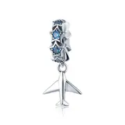 Silver plating Fashion Travel Plane Stackable Dazzling Blue Charms Fit Charm Bracelet DIY Jewelry