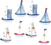SUPVOX 8 Pc Nautical Wooden Sailboat Model Mediterranean Style Sailing Ship Ornament for Decor Office Home