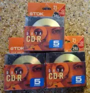 TDK Data CD-R Disc (Lot of 3) 5 Pack NEW 21 Min CD-RW 24x mini disc SEALED