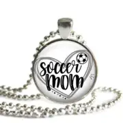 Soccer Mom Glass Top Necklace w/ Chain Handcrafted Sports Family Jewelry