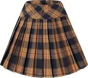 [Urban CoCo] Women's Elastic Waist Plaid Pleated Skirt Tartan Skater School Uniform Mini Skirts