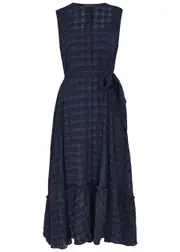 High Naivety Checked Seersucker Midi Dress - Navy - 42 (UK10 / S) 42 (UK10 / S)