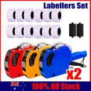 2X Price Tag Gun Labeller Pricing Machine Kit + 11 Rolls Labels +2 Inks Roller