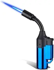 FOJI Butane Torch Lighter Flexible Rotating Neck Mini Refillable Blow Jet Flamethrower Lighters for Kitchen Cooking Gas Stove Camping BBQ Birthday(Without Gas) (Blue)
