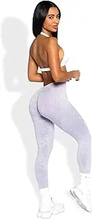 [Pchee Bum] Women’s Seamless Acid Wash Leggings - Stretch Knit, No Front Seam, Low V-Back Design, Enhanced Scrunch Butt