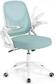Giantex Mesh Office Chair, Ergonomic Computer Desk Chair with Lumbar Support & Flip-up Arms, Height Adjustable Swivel Task Chair with Rolling Casters for Work & Study (Blue + White)