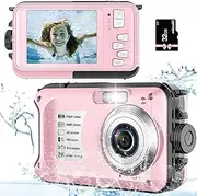 Underwater Camera with 32GB Card Waterproof Camera 10FT 30MP FHD 1080P Compact 16X Digital Zoom Underwater Kids Digital Camera for Snorkeling, Pink