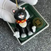 Russ Wags to Whiskers Hand Painted Christmas Ornament Black and White Cat Kitten