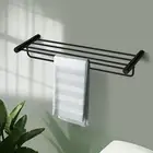 ACA 2 Layer Bath Towel Rack Shelf Double Rail Black Stainless Steel Wall Mount