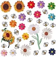 36 Pcs Flowers Bee Embroidered Sew on/Iron on Patch Colour Fabric Crafts Cute Cartoon Emblem Patches for T-Shirt,Backpacks,Clothes,Jeans,Jacket,Vest,Hats,Sewing Applique DIY Decoration Accessor