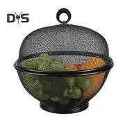 Large Capacity Mesh Fruit Basket with Lid Fly-Proof Fruit Bowl Easy to Clean Dishwasher Safe Fruit Basket with Cover black