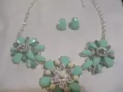 AVON Steele Magnolias Necklace & Earring Set Genuine Silver Plate Mint Colored