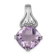 Sterling Silver Rhodium-plated Pink Quartz Pendant