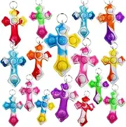 100 Packs Bulk Fidget Bubble Bulk Mini Pop Cross Keychain , Holiday Party Favors Supplies Classroom Summer Student Gifts