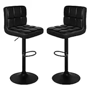 ALFORDSON Bar Stool 2Pcs Adjustable Kitchen Stools Ralph Swivel Counter Barstools Leather Dining Chair in 62-83cm Seat Height with Anti-Slip Floor Protector for Home Bar Dining Room, All Black