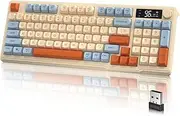 M96 Wireless Gaming Keyboard,94-Key Layout with Multimedia Knob,2.4G/Wireless Dual-Mode,PBT Three-Color Ball Cap and Cool Colored Light, with LED Electronic Display for PC Gamers