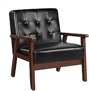 ALFORDSON Wooden Armchair with PU Leather Upholstery Cushion, Accent Chair with Solid Wood Frame Wooden Armrest, Lounge Sofa for Reading Bedroom Living Room, 180KG Capacity, Black