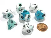 Polyhedral 7-Die Gemini Chessex Dice Set - Teal-White with Black Numbers