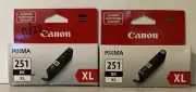 2 Genuine Canon CLI-251XL Black-1 in Each 1 Ink Tank Sealed Box 12/22 & undated