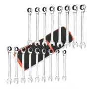 17 Pcs Ratchet Spanner Set Open Ring Spanners Combination CRV Metric 8mm-24mm