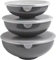 Gourmac Nesting Prep Bowls With Lids, Set of 3, Gray (3580GY)