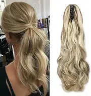 Cybelleza Hair Extensions Braid Hairpiece Clip-In Ponytail Extensions Claw Ponytail Hair Extensions Like Real Hair Wavy Curly Synthetic Hair Long Voluminous Ombre (Ash Blonde & Bleached Blonde)