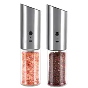 Gravity Electric Salt and Pepper Grinder Set, 2Pcs USB Rechargeable Stainless Steel Mills with Large Capacity Tall Glass