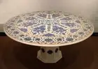48" Whith Marble Coffee Table with Stand Mosaic Inlay Floral Art Occasional Gift