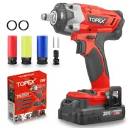 TOPEX 2 in 1 20V Cordless Impact Wrench Driver 1/2" w/ Sockets Battery & Charger