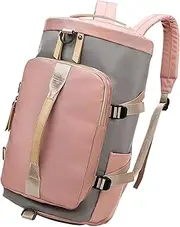 Travel Duffel Bag Sports Backpack Portable Water Resistant Nylon Fitness Handbag Men Women for Weekend Workout Yoga Traveling, Pink Gray