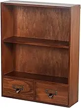 Perfk Vintage Wooden Display Shelf Rustic Perfume Organizer Display Stand with Drawer Wood Countertop Cabinet for Bedroom Bathrooms
