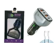 80W 4 Port Super Fast USB-C Car Charger Adapter with Braided Charging Cable