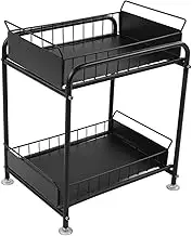 2-Tier Under Sink Storage,Otufan Iron 2-Tier Floor Kitchen Can Be Layered Drawer Cabinet Storage Under The Sink Shelf Organizer Suitable for Home Hotel Bathroom Kitchen