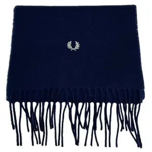 【FRED PERRY】品牌刺繡LOGO 羊毛圍巾(深藍色)